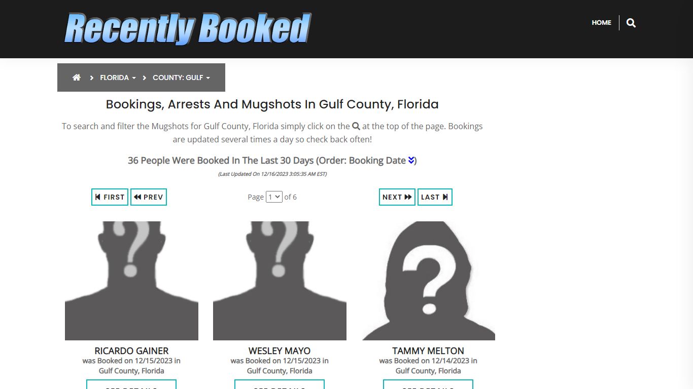 Recent bookings, Arrests, Mugshots in Gulf County, Florida
